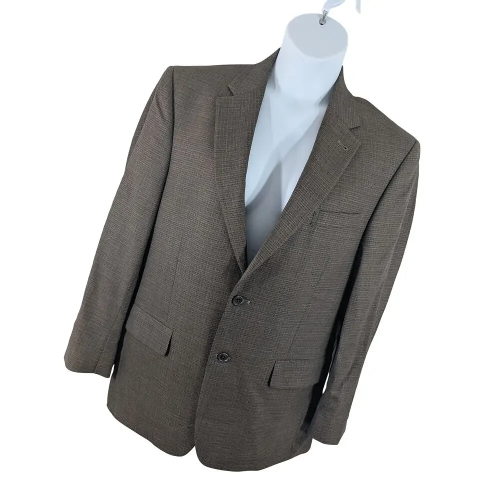 JOSEPH A. BANK! LUXE 100% WOOL, BROWN & BLACK MICROPLAID JACKET, BLAZER! SZ 42R